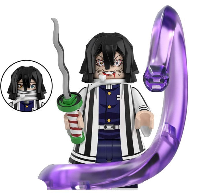 Custom serpent pillar swordsman minifigure with snake accessory and katana, LEGO-compatible