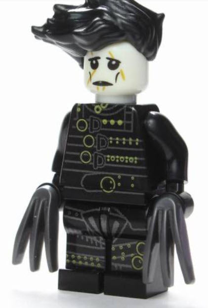 Edward Scissorhands Custom LEGO Minifigure with black outfit and scissor hands