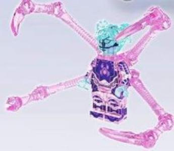 "Spider-Byte custom LEGO minifigure with purple digital armor and visor headgear"