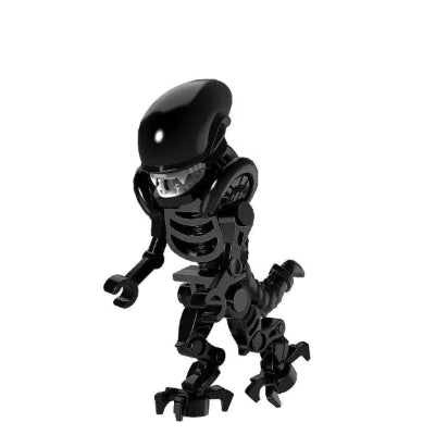 “Xenomorph custom LEGO-compatible minifigure with long head and tail”