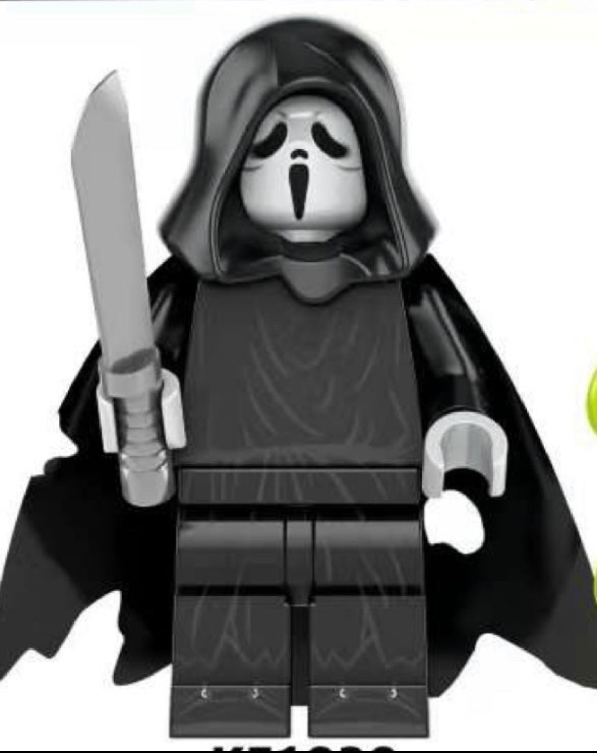 Ghostface Custom LEGO Minifigure with Iconic White Mask, Black Cloak, and Knife Accessory – High-Quality ABS Plastic